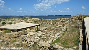 The north side of the island of Motya with the excavated industrial area near the townwalls. The north side of the island of Motya with the excavated industrial area near the townwalls.